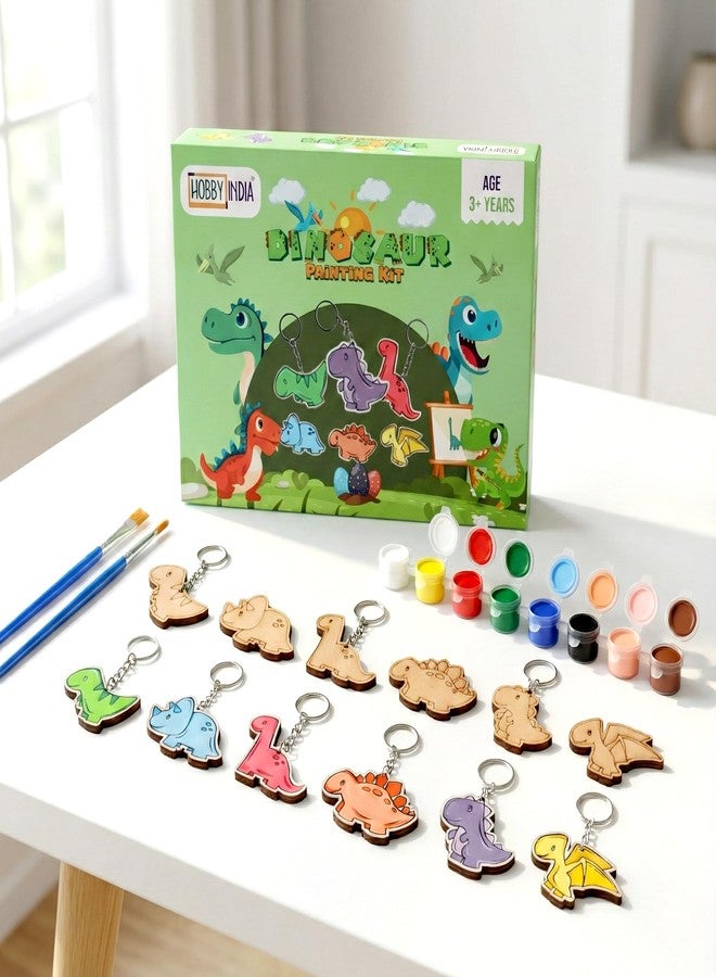 HOBBY INDIA DIY Keychain Fridge Magnet Painting Kit for Kids & Adult | Creative Art & Craft Set Gift for Girls & Boys | Cute Resin Activity Key Chain Making | Fun Birthday & Home Decor (Dinosour) - Image 1